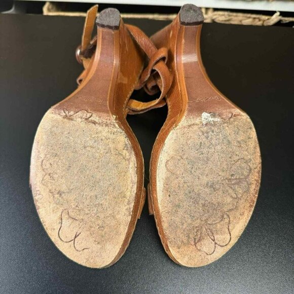 Bolo Brown wooden leather heel Sandals Size 10‎ BL6026 - Picture 4 of 9